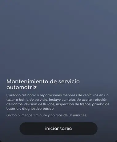 Ficha de la tarea con el botón iniciar tarea